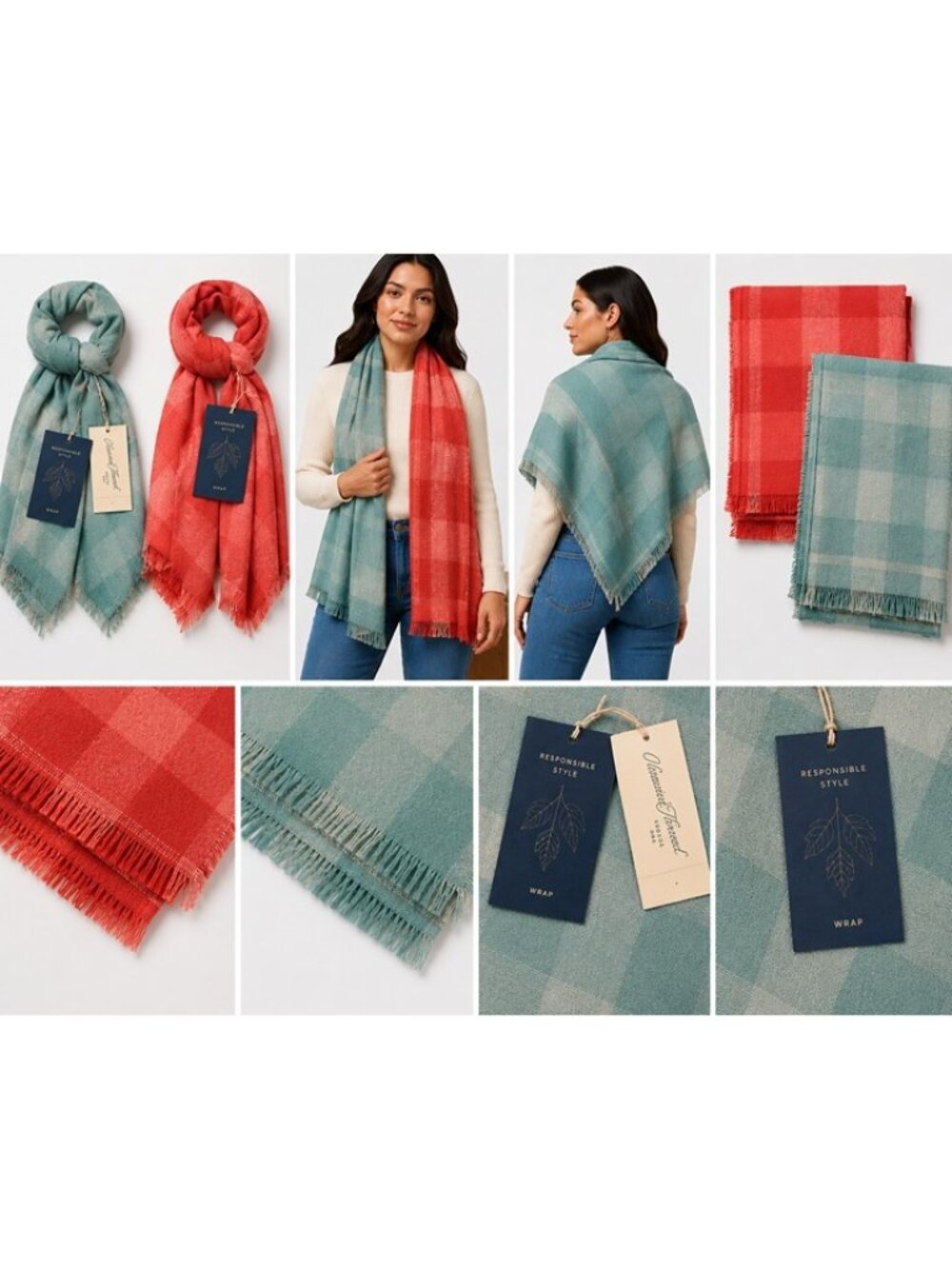 Universal Thread Women’s Plaid Wrap Scarf 2 Pack Red Green One Size NWT